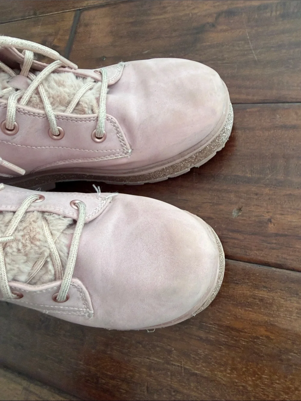 Girls Skechers Pink Faux-Fur Lace-Up Platform Winter Boots Big Kid size 3
